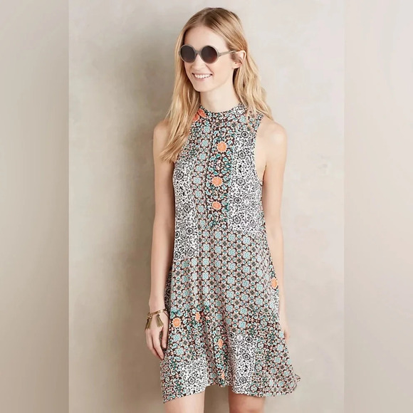 Anthropologie Maeve Lilt Mock Neck Geometric Swing Dress Size XXS - Picture 1 of 12